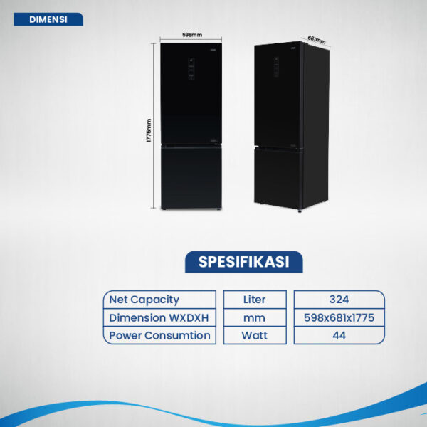 Aqua Kulkas 2 Pintu Inverter Freezer Bawah AQR-350RBG-BK - Gambar 4